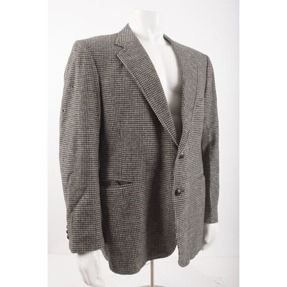 Woolrich Mens Wool Houndstooth Blazer Suit Jacket Large Black White Sport Coat - Picture 2 of 7